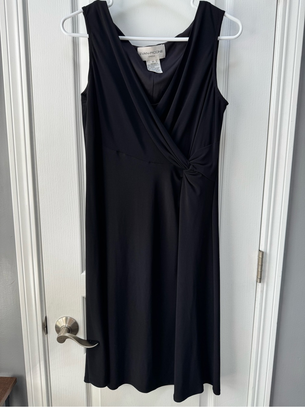 Evan Picone Black Sleeveless Faux-Wrap Knot Dress